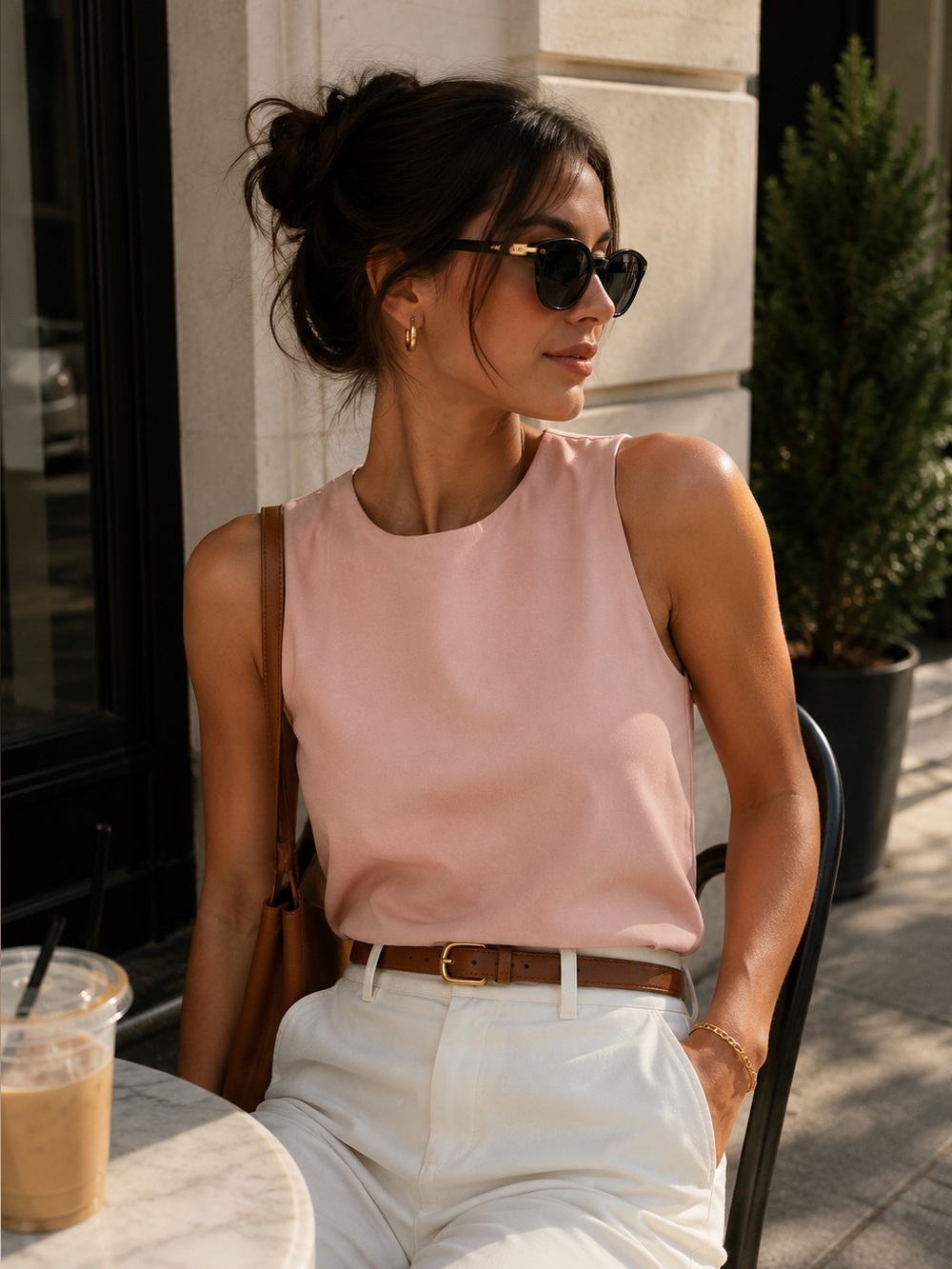 Open Edit Blush Sleeveless Structured Shell Top Heavy Knit XS